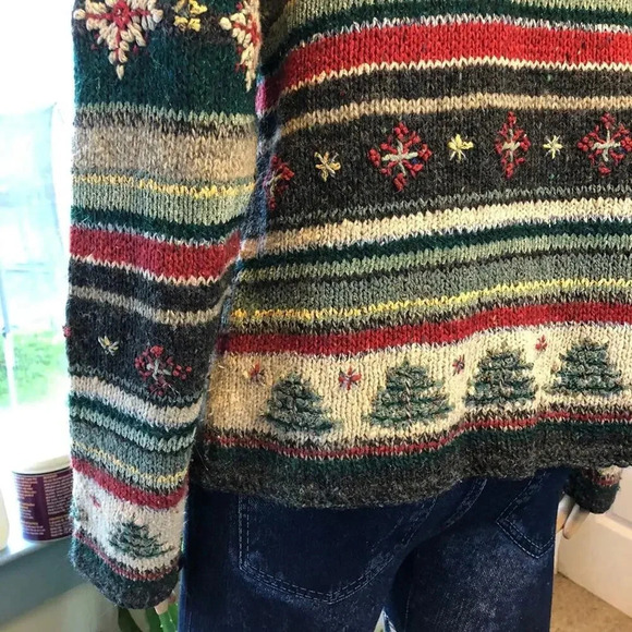 VTG David Brooks Wool Silk Women S Sweater Cardigan Fair Isle Knit Winter Theme - Picture 5 of 8